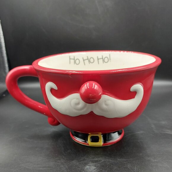 Pier 1 Imports Large Hand Painted Christmas Santa 3D Face Soup Mug Ho Ho Ho - Picture 1 of 8